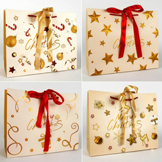 Подарунковий пакет M Новорічний із атласною стрічкою 037M