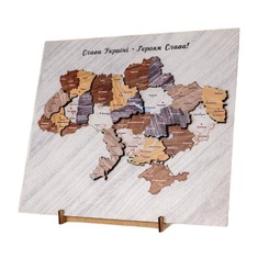 Дерев'яна мапа України на підставці Арт-00351 PuzzleOk (17 деталей)