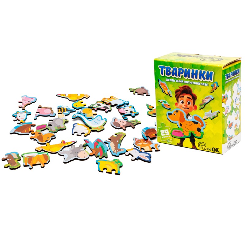Дерев'яний магнітний пазл "Тваринки" Puz-22930 PuzzleOk 36 деталей