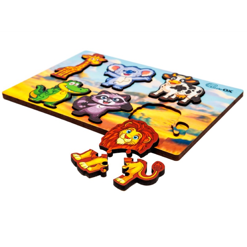 Дерев'яний сортер А5 "Розумний світ: Дикі тварини" Puz-88750 PuzzleOk 18 деталей