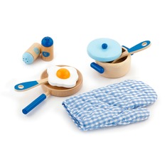 Детский кухонный набор Игрушечная посуда из дерева голубой 50115 Viga Toys 9 деталей