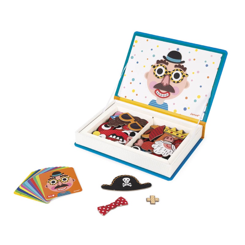 Игровой набор Магнитная книга Janod - Забавные лица - мальчик J02716 (82 детали)
