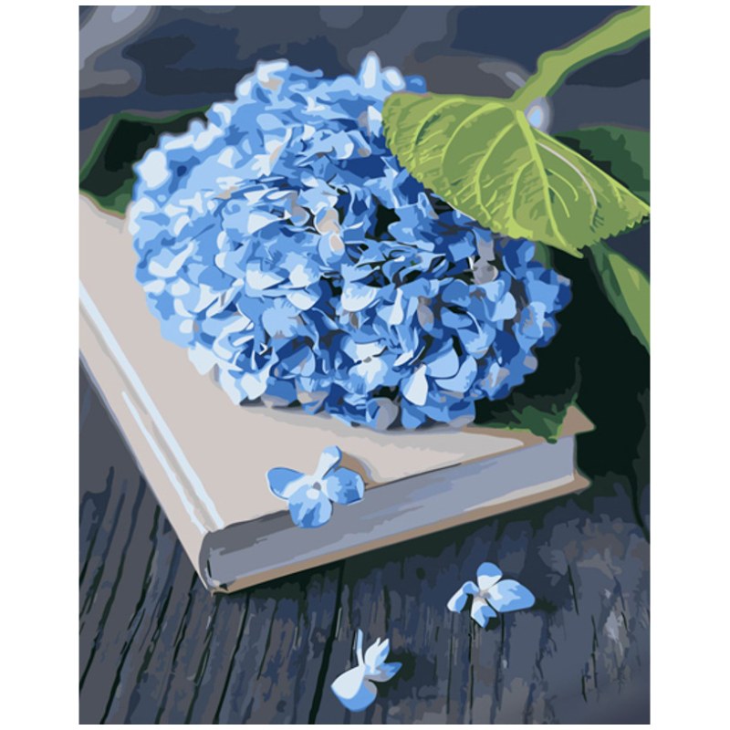 Картина за номерами ПРЕМІУМ Блакитна гортензія з лаком та з рівнем розміром 40х50 см DY406 Strateg