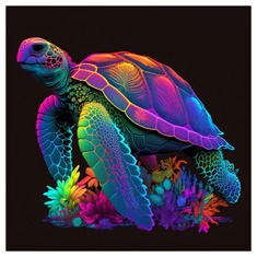 Картина за номерами ПРЕМІУМ Черепаха у неонових тонах на чорному фоні розміром 40х40 см AV4040-9 Strateg
