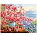 Картина за номерами ПРЕМІУМ Квіти на підвіконні з лаком та з рівнем розміром 40х50 см GS1515 Strateg