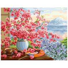 Картина за номерами ПРЕМІУМ Квіти на підвіконні з лаком та з рівнем розміром 40х50 см GS1515 Strateg