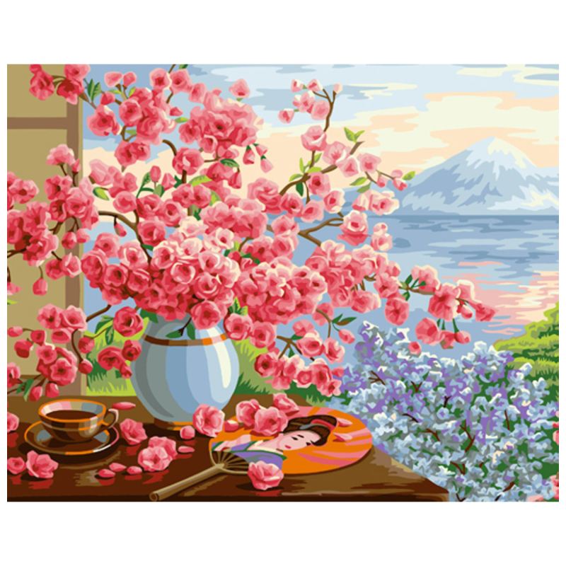 Картина за номерами ПРЕМІУМ Квіти на підвіконні з лаком та з рівнем розміром 40х50 см GS1515 Strateg