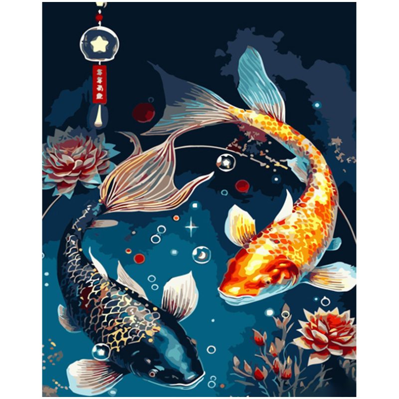 Картина за номерами ПРЕМІУМ Риби-символи з лаком та з рівнем розміром 40х50 см GS1421 Strateg