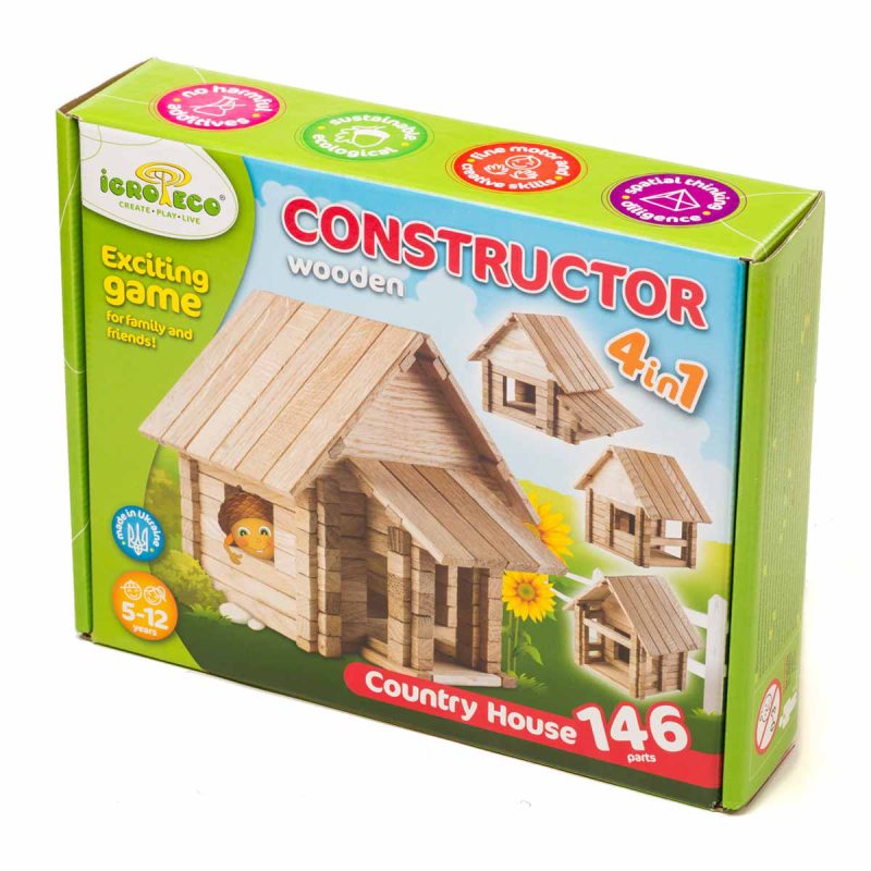 Конструктор деревянный для детей Загородный домик 4в1 900316 IGROTECO 146 деталей