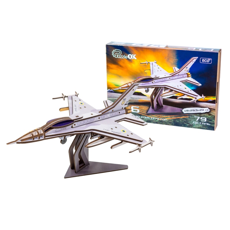 Дерев'яний 3D конструктор «F16» Puz-26913 PuzzleOk (79 деталі